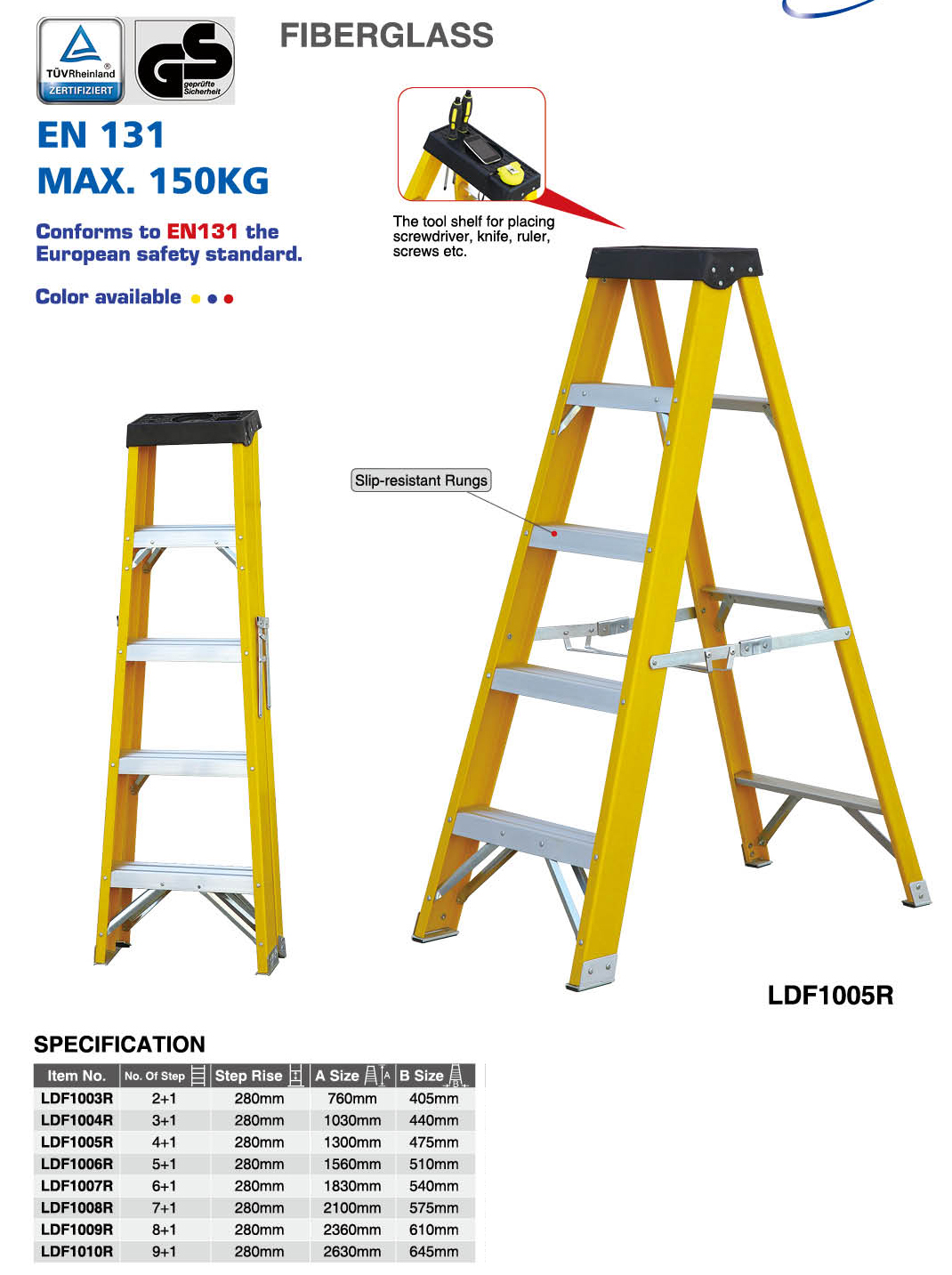 280mm Step Rise Fibreglass Step Ladder 310 Tread EN 131Fibreglass