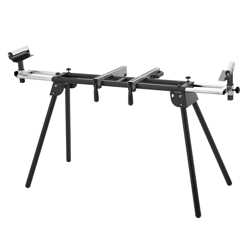 MS049  Compact Folding Miter Saw Stand with Quick Release Mounting Brackets, Rollers, and End Stops, Black